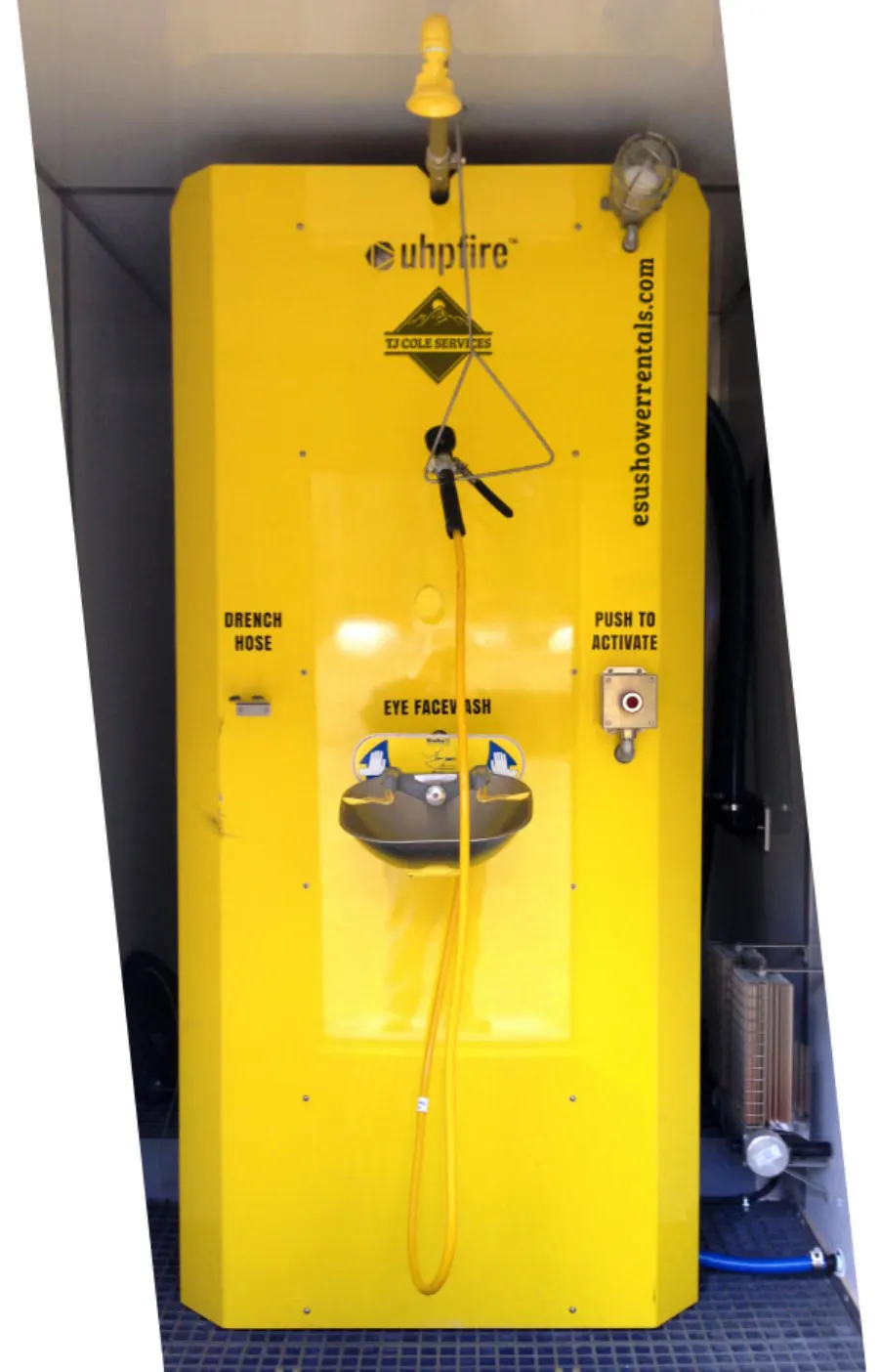 Heated interior of emergency shower and eyewash unit